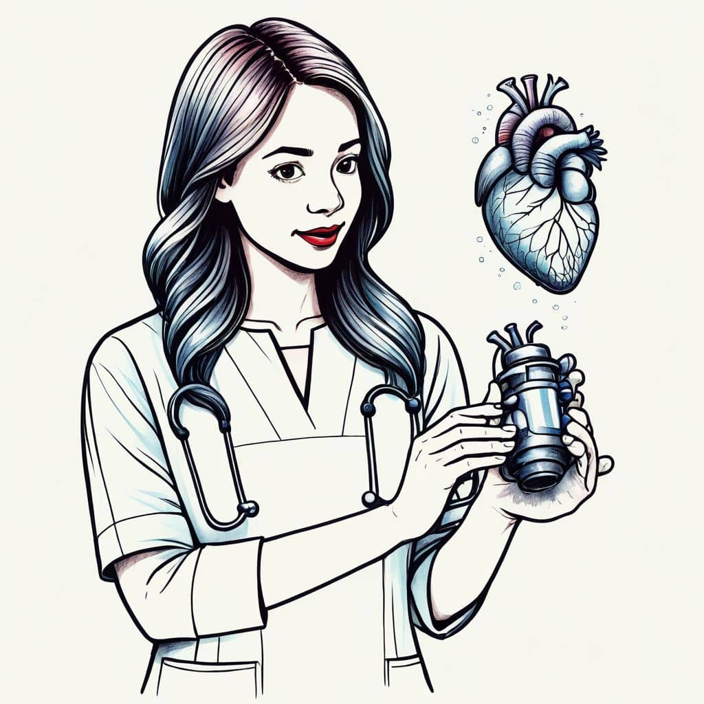 Colored Nurse holding beating heart model