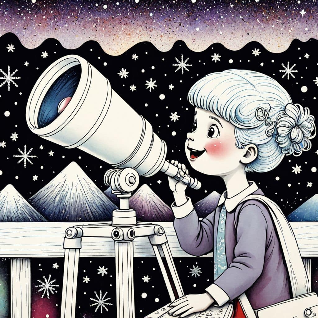 Colored Girl observing stars with telescope