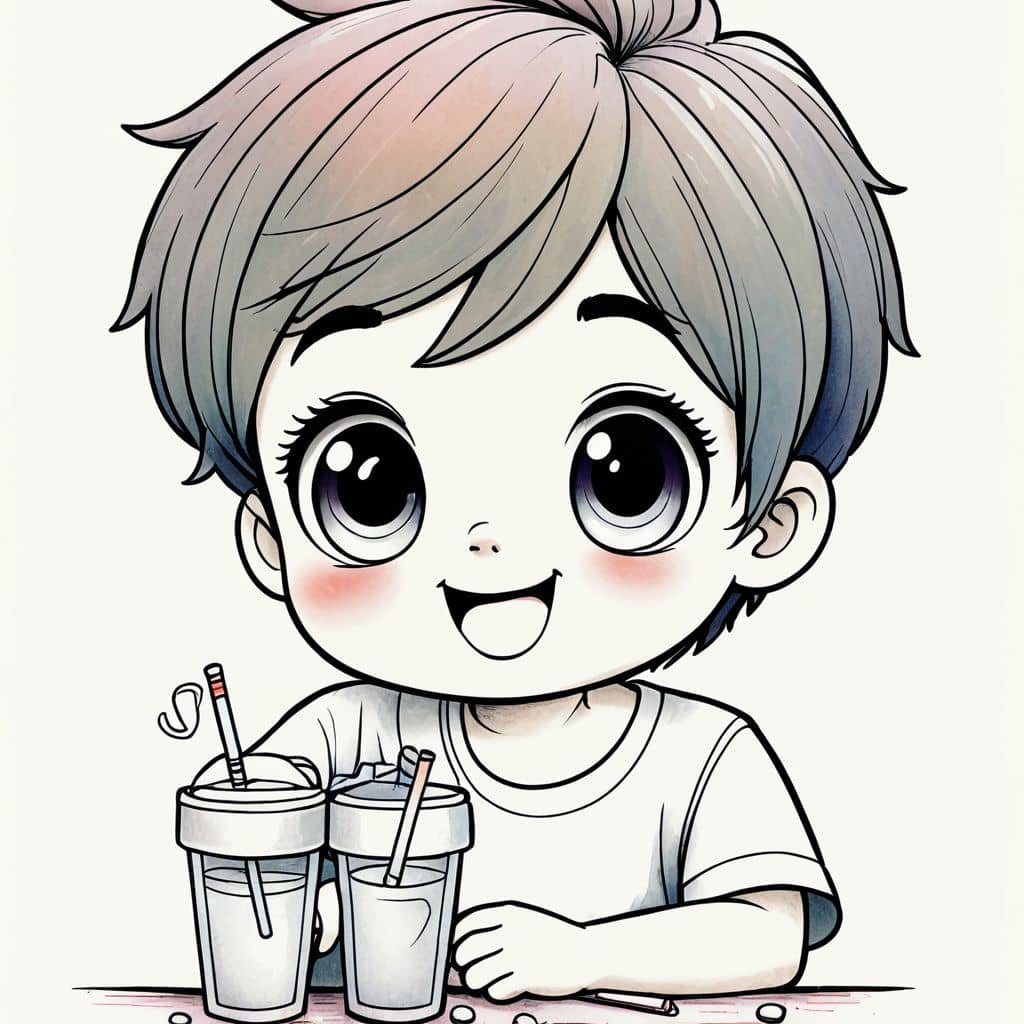 Colored Boy sipping cold lemonade