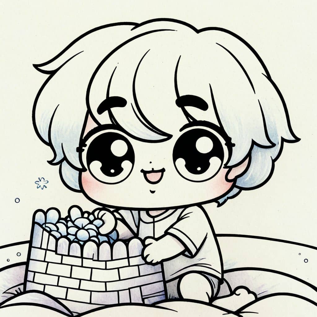 Colored Kid making sandcastle