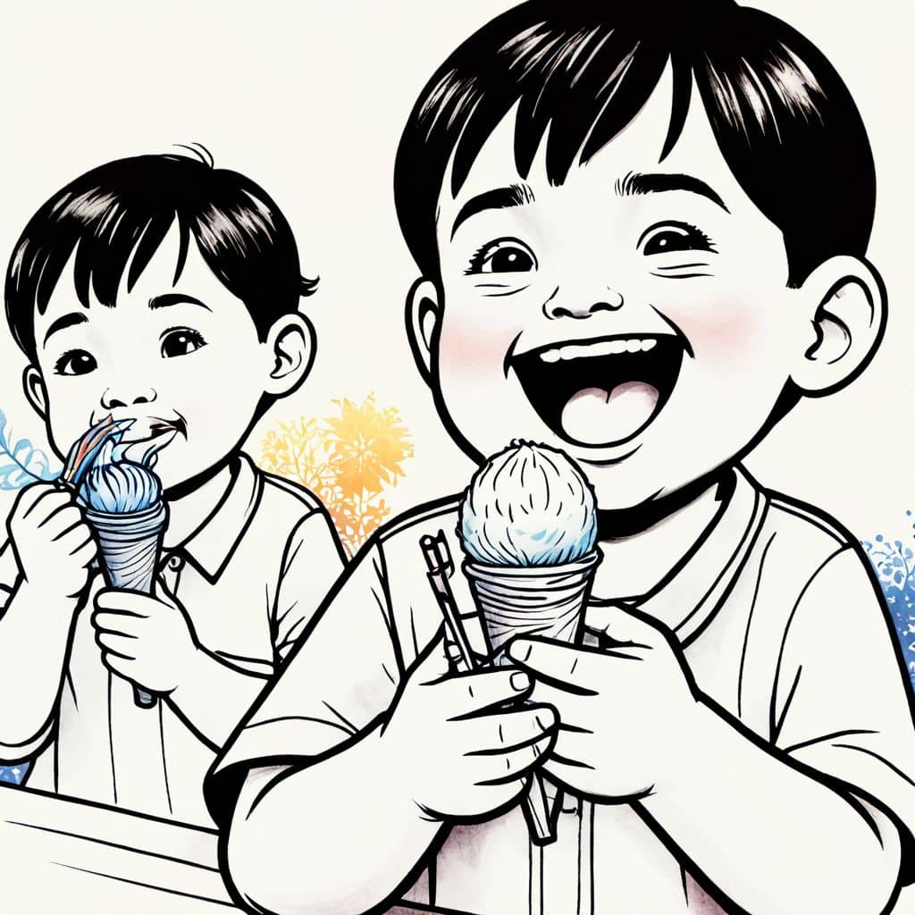 Colored boy eating ice-cream