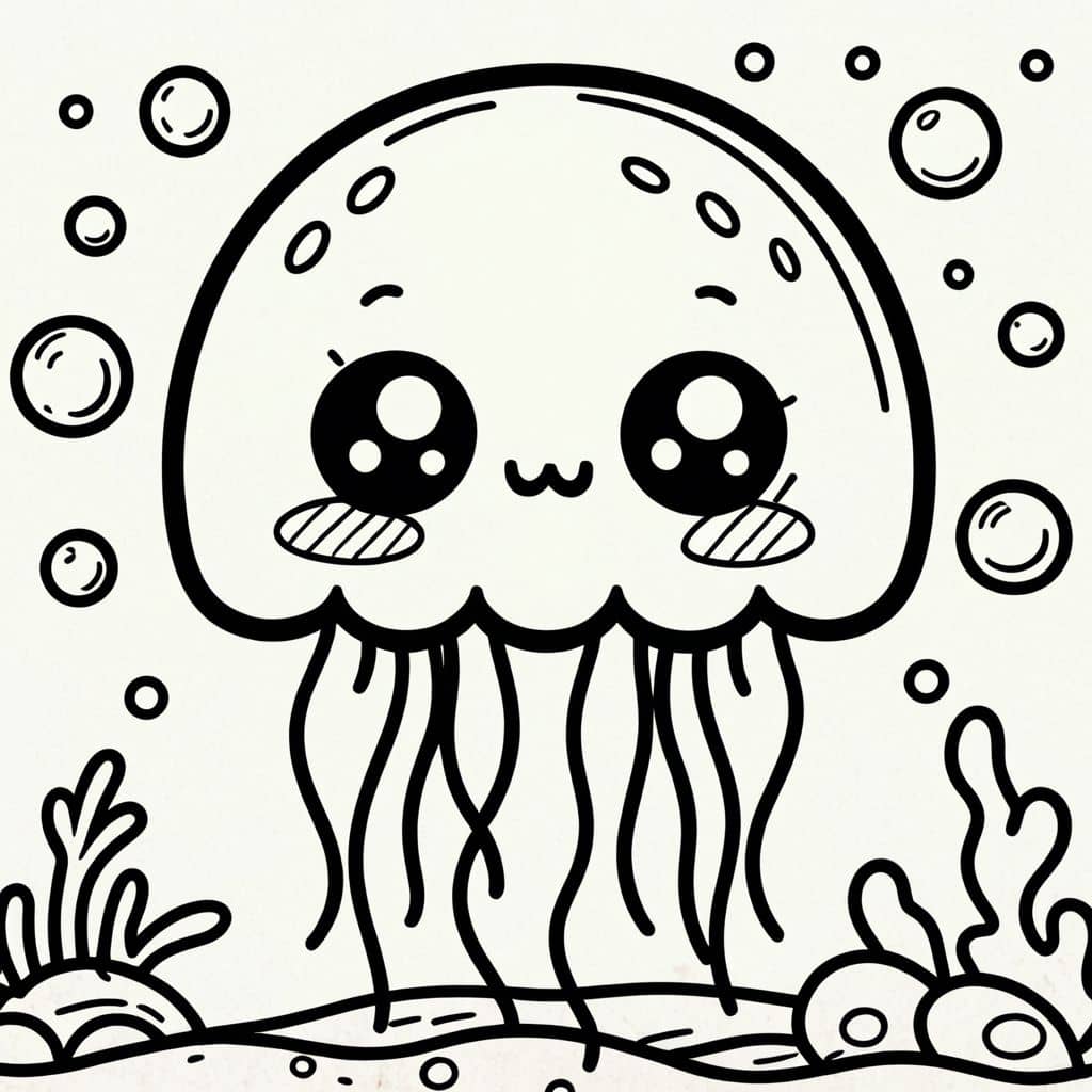 Colored Jellyfish floating in warm sea