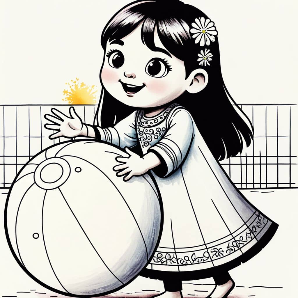 Colored Girl with inflatable beach ball