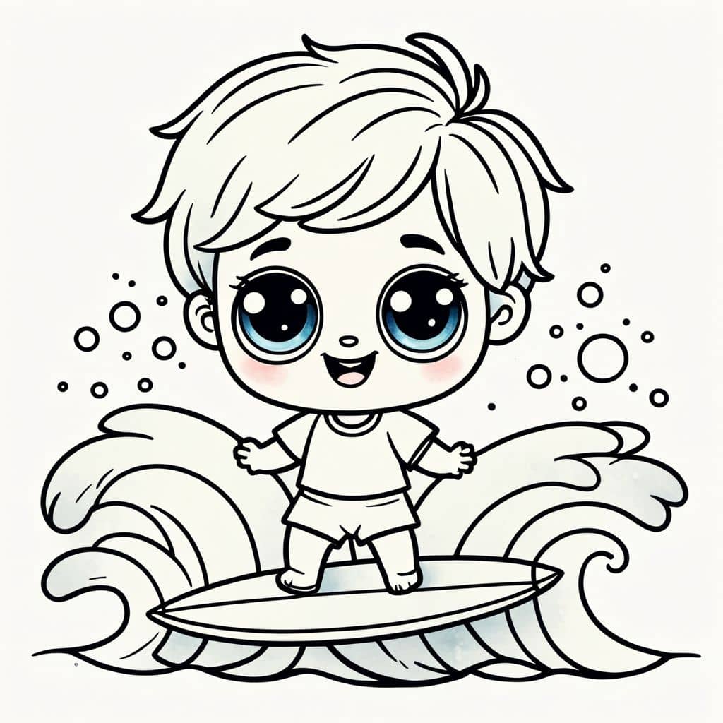Colored Boy surfing wave