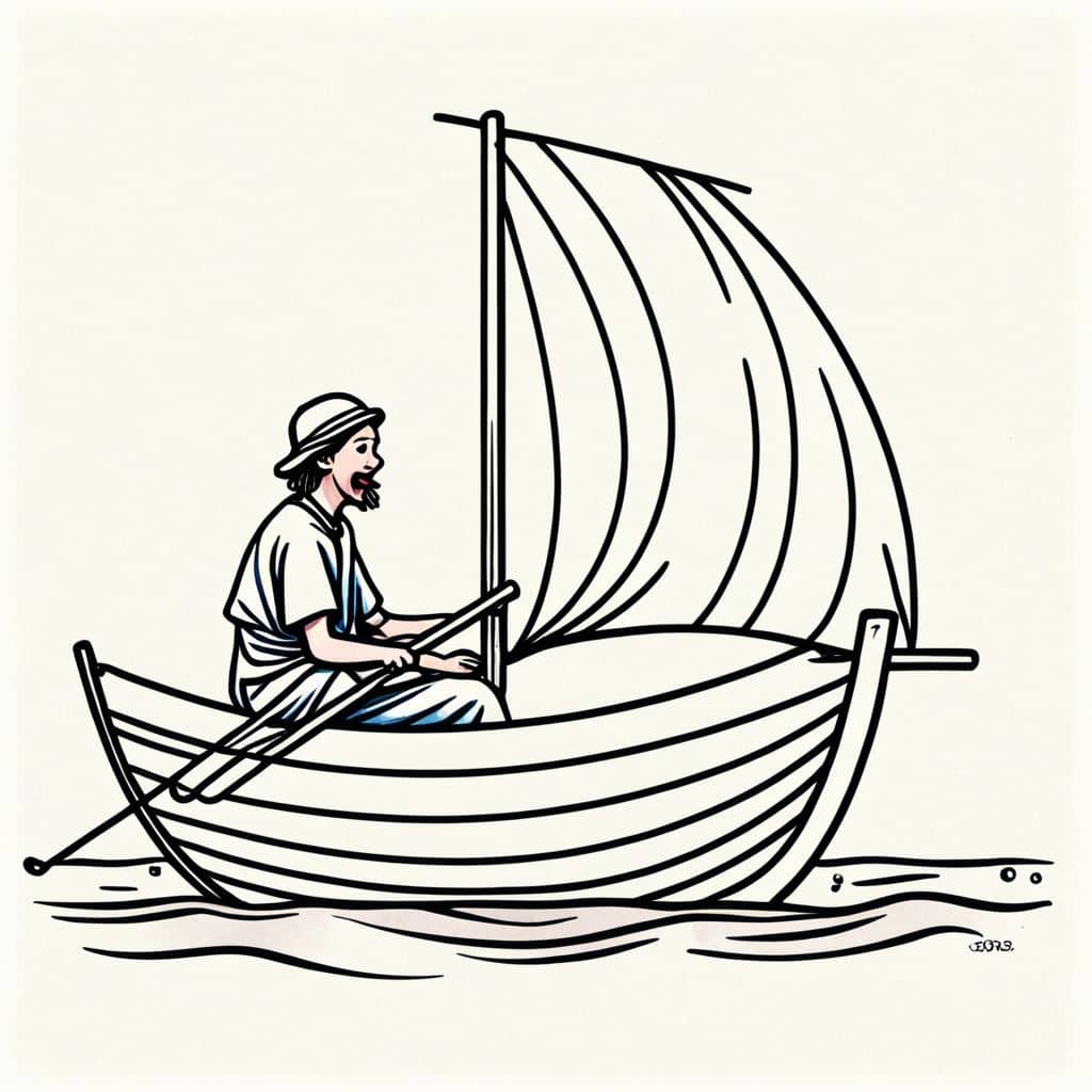 Colored Man sailing a boat