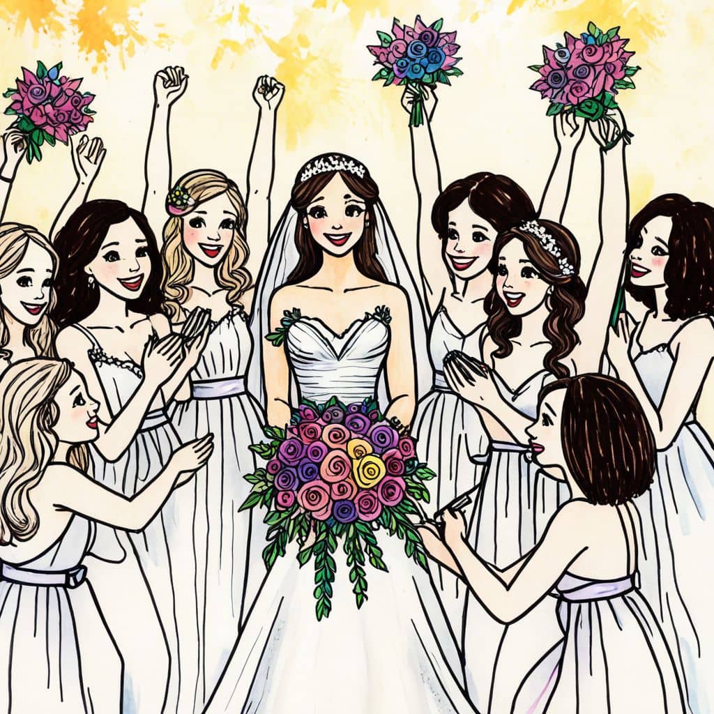 Colored Bridesmaids cheering for the bride