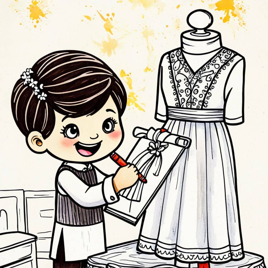 Colored Tailor sketching dress design