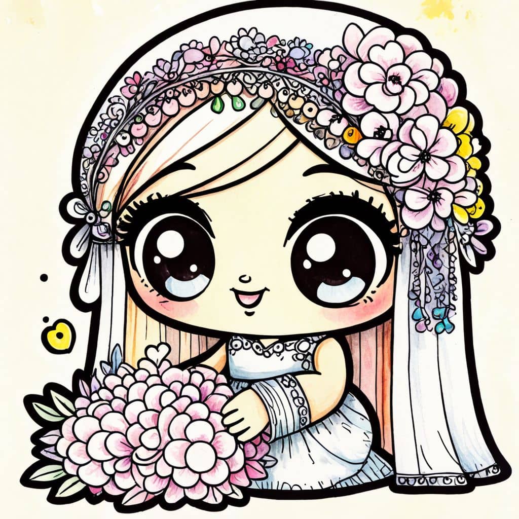 Colored Bride arranging flowers.