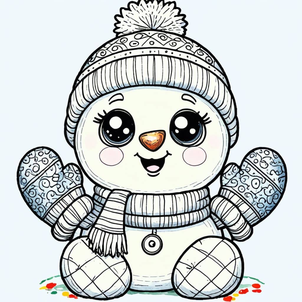 Colored Mittens on a Snowman