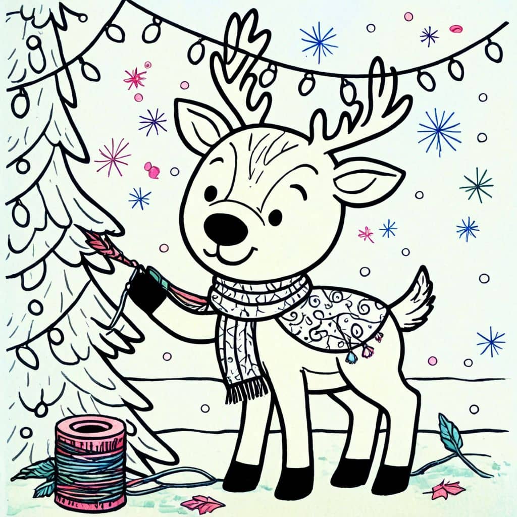 Colored Reindeer stringing lights