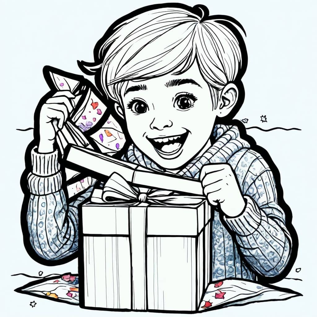 Colored Kid opening Christmas gift