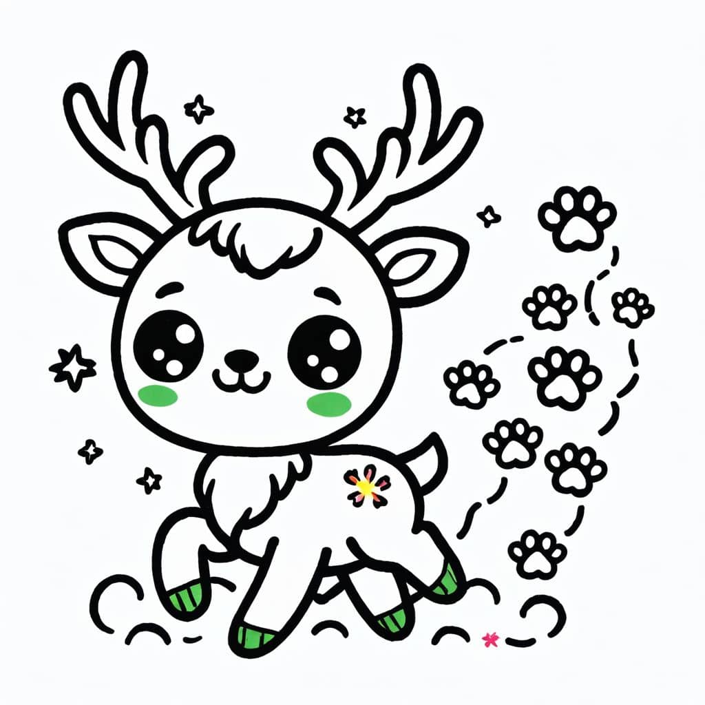 Colored Reindeer leaving hoofprints