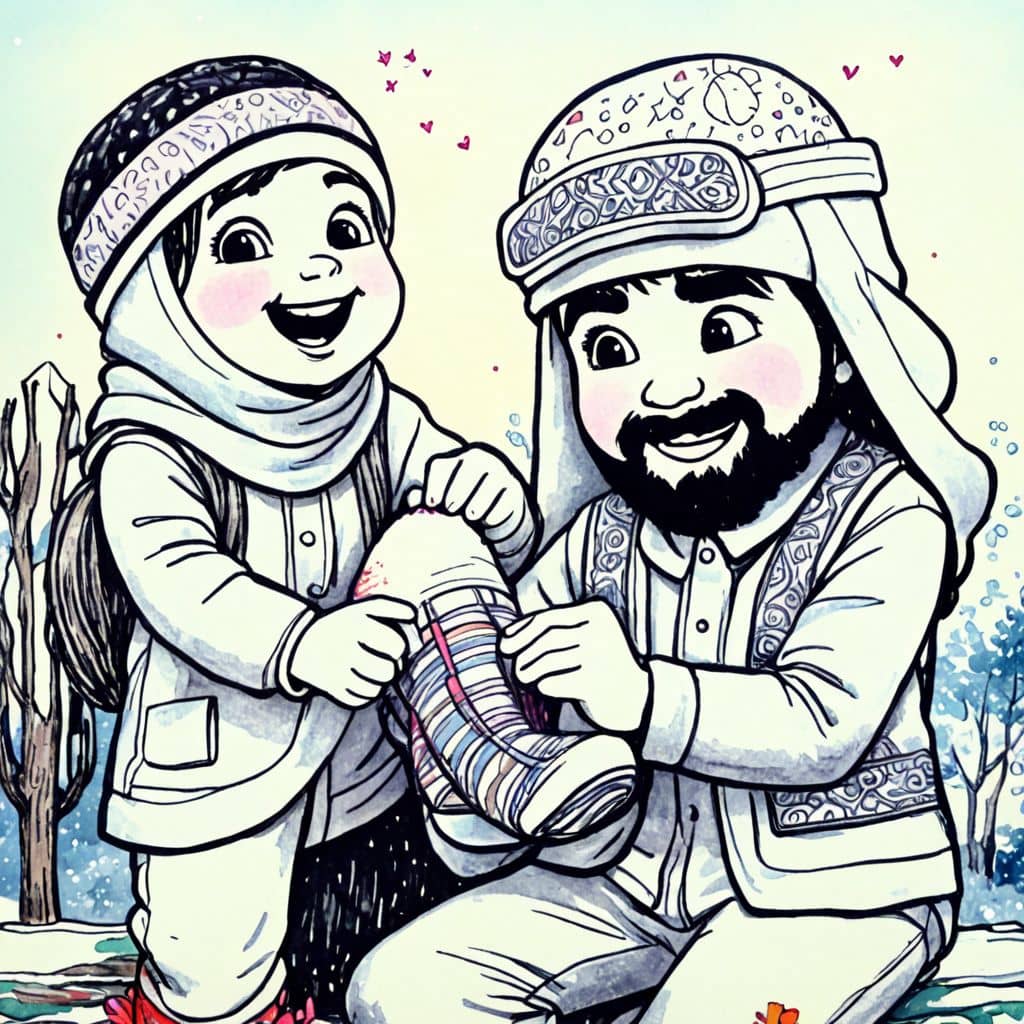 Colored Instructor tying kid's ski boots
