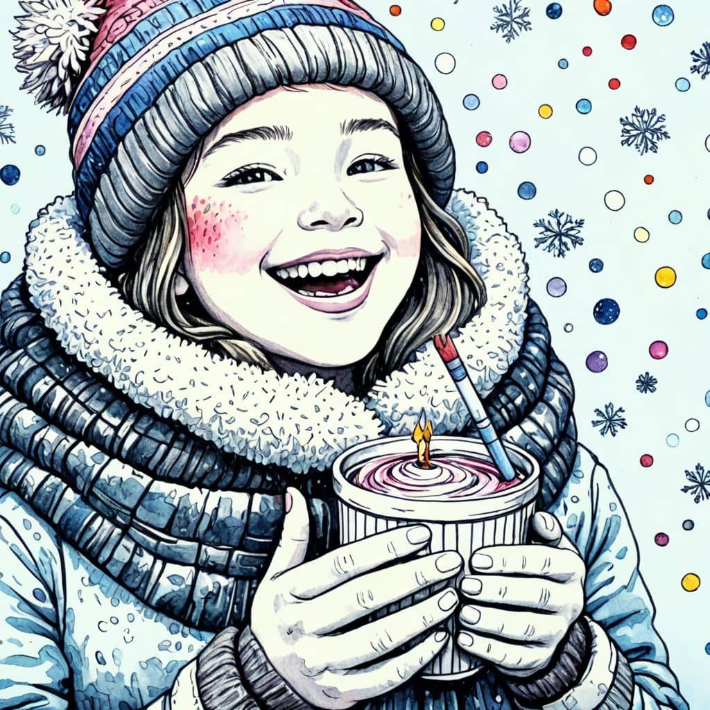 Colored Instructor enjoying snowfall with cocoa.