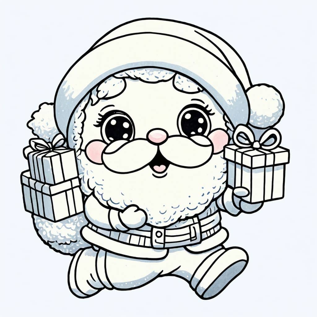 Colored Santa Claus delivering gifts.