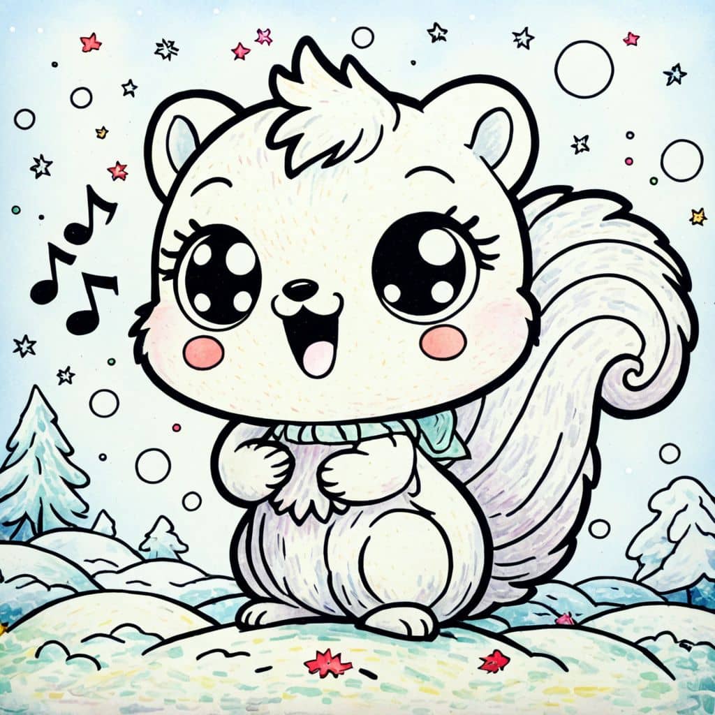 Colored Squirrel in Snow Singing