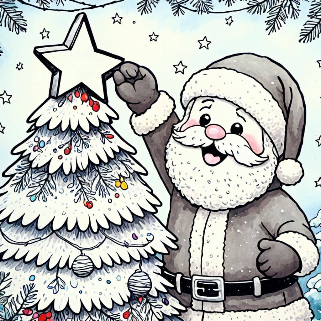 Colored Santa placing star